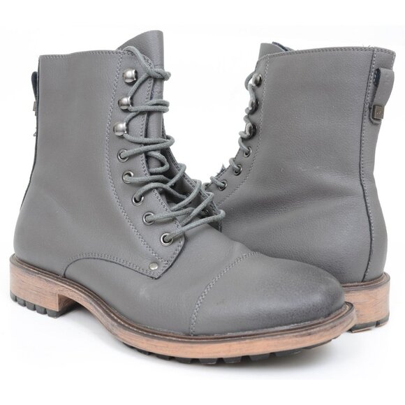J75 Mens 10 Cylinder Leather Cap Toe Lace Up Boot Grey Motorcycle Work Boot Punk - Picture 1 of 12